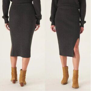 The Normal Brand Wool Blend Midi Skirt Knit Grey Gray High Rise Slit Small Soft